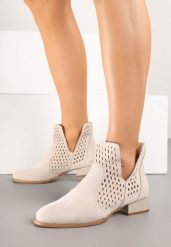 Beżowe Botki Ażurowe z Wkładką ze Skóry Efandoria. Brązowe botki damskie Born2be, w ażurowe wzory, ze skóry, eleganckie, bez obcasa, na płaskiej podeszwie, bez zapięcia. Za 199.99 zł.