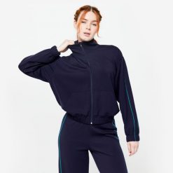 Bluza na zamek damska Domyos Heritage. Niebieskie bluzy damskie DOMYOS, l, bez wzorów, z bawełny, sportowe, bez ramiączek, bez kaptura. Za 139.99 zł.