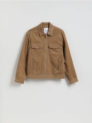 Sztruksowa kurtka z kołnierzem - beżowy. Brązowe kurtki męskie Reserved, l, bez wzorów, z bawełny, bez kaptura. Za 179.99 zł.