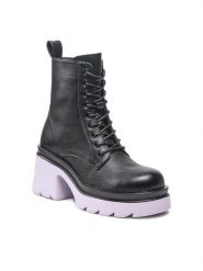 DeeZee Trzewiki H90112-1 Czarny. Czarne botki damskie DeeZee, bez wzorów, ze skóry, bez obcasa, na słupku, bez zapięcia. Za 149.99 zł.