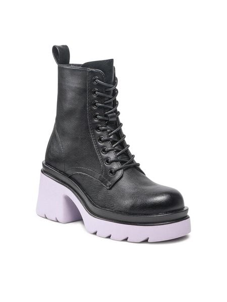 DeeZee Trzewiki H90112-1 Czarny. Czarne botki damskie DeeZee, bez wzorów, ze skóry, bez obcasa, na słupku, bez zapięcia. Za 149.99 zł.