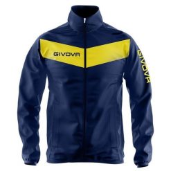 Wodoodporna kurtka przeciwdeszczowa Givova 2XL męska w kolorze niebiesko-żółtym. Niebieskie kurtki sportowe męskie Givova, m, bez wzorów, z materiału, z kapturem, na fitness i siłownię. Za 142.10 zł.