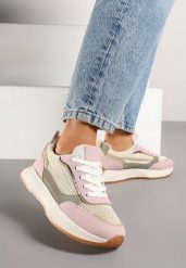 Różowe Sneakersy Ozdobione Geometrycznym Motywem Calgis. Czerwone obuwie sportowe damskie Renee, bez wzorów, z jeansu, bez zapięcia, trekkingowe. Za 99.99 zł.