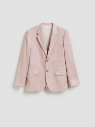 Marynarka slim fit - pastelowy róż. Czerwone garnitury męskie Reserved, l, bez wzorów, z tkaniny. Za 359.99 zł.