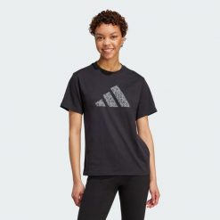 Koszulka z grafiką zwierzęcą. Czarne bluzki damskie Adidas, xs, bez wzorów, z bawełny, sportowe, bez kołnierzyka, bez ramiączek. Za 109.00 zł.