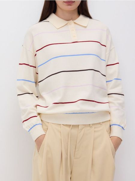 Sweter z kołnierzykiem - wielobarwny. Swetry nierozpinane damskie Reserved, l, bez wzorów, z dzianiny, bez kołnierzyka, bez ramiączek. Za 139.99 zł.