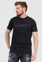 DIESEL Czarny t-shirt męski z granatowym logo. Czarne t-shirty męskie Diesel, l, bez wzorów, prążkowane, bez kołnierzyka, bez ramiączek. W wyprzedaży za 299.99 zł.