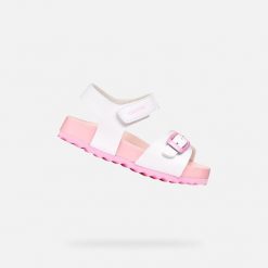 Sandały GEOX B SANDAL CHALKI Biały. Białe sandały damskie Geox, bez wzorów, z syntetyku, bez obcasa, bez zapięcia. Za 159.99 zł.