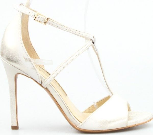 Wolski Sandały szpilki przecierane skórzane złote Wolski-40. Żółte sandały damskie Wolski, bez wzorów, bez obcasa, na szpilce, bez zapięcia. Za 280.80 zł.