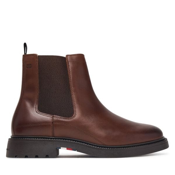 Sztyblety Tommy Hilfiger. Brązowe botki męskie Tommy Hilfiger, bez wzorów, casualowe, bez obcasa, bez zapięcia. Za 649.99 zł.