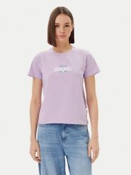 Guess Jeans T-Shirt W5GI26 J1314 Fioletowy Regular Fit. Fioletowe t-shirty damskie Guess Jeans, l, z aplikacjami, z bawełny, bez kołnierzyka, bez ramiączek. Za 79.99 zł.