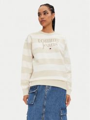 Tommy Jeans Bluza Ess Logo DW0DW19041 Beżowy Relaxed Fit. Brązowe bluzy damskie Tommy Jeans, xs, bez wzorów, z bawełny, bez ramiączek, bez kaptura. Za 429.99 zł.