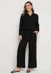 Czarny Komplet o Kroju Oversize Koszula i Spodnie Ulosarenia. Czarne koszule damskie Born2be, l, z aplikacjami, eleganckie, bez kołnierzyka, bez ramiączek. Za 109.99 zł.