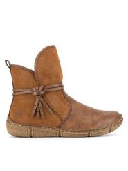 Rieker Botki Z3772-22 Brązowy. Brązowe botki damskie Rieker, bez wzorów, z materiału, bez obcasa, na płaskiej podeszwie, bez zapięcia. Za 251.99 zł.