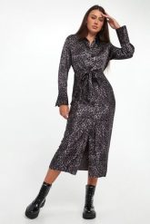 Sukienka midi w panterkę DKNY. Sukienki damskie DKNY, m, bez wzorów, bez kołnierzyka, bez ramiączek, midi. Za 669.00 zł.