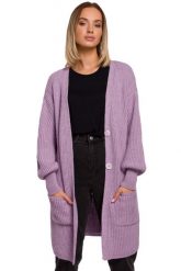 Prążkowany Kardigan z Naszytymi Kieszeniami - Lawendowy. Fioletowe kardigany damskie MOE, l, bez wzorów, z materiału, bez kołnierzyka. Za 229.90 zł.