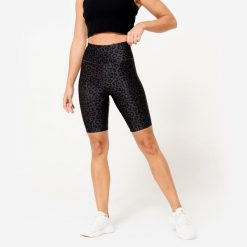 Legginsy krótkie fitness damskie Domyos ciemnoszare w panterkę. Szare legginsy damskie DOMYOS, bez wzorów, z elastanu. Za 39.99 zł.