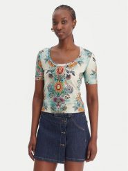 Just Cavalli T-Shirt 80PAHE02 CJ112 Kolorowy Slim Fit. T-shirty damskie Just Cavalli, l, bez wzorów, z bawełny, bez kołnierzyka, bez ramiączek. Za 635.99 zł.