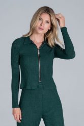 Krótka Bluza na Suwak z Kołnierzykiem - Zielona. Zielone bluzy damskie Figl, l, bez wzorów, z elastanu, bez ramiączek, bez kaptura. Za 219.00 zł.