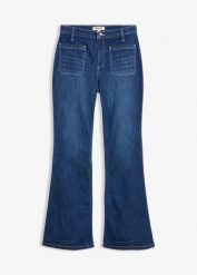 Jeansy dzwony, high waist, ze stretchem. Niebieskie jeansy damskie bonprix, bez wzorów, z jeansu, z podwyższonym stanem. Za 124.99 zł.
