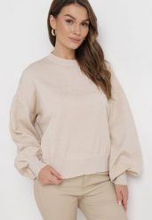 Beżowy Sweter o Klasycznym Fasonie z Metaliczną Nicią Auliana. Brązowe swetry nierozpinane damskie Born2be, bez wzorów, klasyczne, bez kołnierzyka, bez ramiączek. Za 129.99 zł.