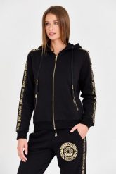 JUST CAVALLI Czarna damska bluza T-round Gold, Rozmiar S. Czarne bluzy damskie Just Cavalli, s, bez wzorów, bez ramiączek, bez kaptura. W wyprzedaży za 899.99 zł.