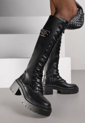 Czarne Sznurowane Kozaki Vices na Platformie w Stylu Grunge Lattime. Czarne kozaki damskie Born2be, z aplikacjami, z jeansu, bez obcasa, na platformie, bez zapięcia. Za 179.99 zł.