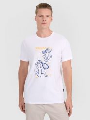 4F T-shirt regular z nadrukiem męski - biały S. Białe koszulki sportowe męskie 4F, m, bez wzorów, z bawełny, bez ramiączek. Za 69.99 zł.
