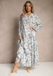 Niebieska Rozkloszowana Sukienka z Bawełny w Kwiatowy Wzór Efalora. Niebieskie sukienki damskie Renee, na co dzień, l, bez wzorów, z bawełny, eleganckie, bez kołnierzyka, bez ramiączek, maxi, rozkloszowane. Za 149.99 zł.