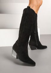 Czarne Botki na Stożku w Stylu Kowbojek Fonarilla. Czarne botki damskie Renee, bez wzorów, z jeansu, bez obcasa, na obcasie, bez zapięcia. Za 139.99 zł.