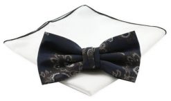 Mucha Męska z Białą Poszetką - Chattier - Granat w Kwiaty. Niebieskie krawaty i muchy Chattier, bez wzorów, z mikrofibry, eleganckie. Za 59.00 zł.