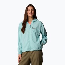 Bluza trekkingowa damska Columbia Skien Valley Hooded. Niebieskie bluzy damskie Columbia, bez wzorów, sportowe, bez ramiączek, bez kaptura. Za 369.99 zł.