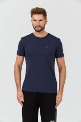 GUESS Granatowy t-shirt New Tech Str T. Niebieskie t-shirty męskie Guess, l, z aplikacjami, bez kołnierzyka, bez ramiączek. W wyprzedaży za 182.99 zł.