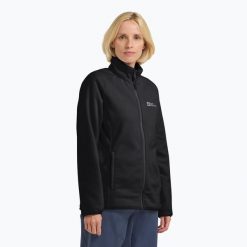 Bluza polarowa damska Jack Wolfskin Moonrise Full Zip. Czarne bluzy damskie Jack Wolfskin, bez wzorów, z polaru, sportowe, bez ramiączek, bez kaptura. Za 319.99 zł.