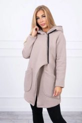 Bluza ocieplana z asymetrycznym suwakiem beżowa. Brązowe bluzy damskie KESI, l, bez wzorów, z bawełny, bez ramiączek, bez kaptura. Za 238.37 zł.