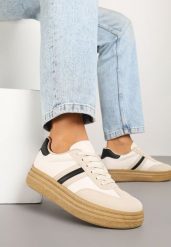 Beżowo-Czarne Sneakersy Kultowe Tenisówki na Grubej Podeszwie Ozdobione Wzorem w Panterkę Gonelis. Brązowe trampki i tenisówki damskie Renee, bez wzorów, z jeansu, bez zapięcia. Za 79.99 zł.