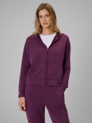 4F Bluza dresowa regular z kapturem damska - fioletowa L. Fioletowe bluzy damskie 4F, l, bez wzorów, z dresówki, bez ramiączek, z kapturem. Za 169.99 zł.