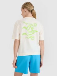 4F T-shirt regular z nadrukiem damski - biały S. Białe t-shirty damskie 4F, s, bez wzorów, z bawełny, klasyczne, bez kołnierzyka, bez ramiączek. W wyprzedaży za 39.99 zł.
