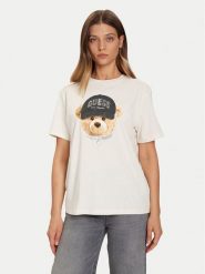 Guess T-Shirt V5BI09 I3Z14 Écru Relaxed Fit. T-shirty damskie Guess, l, z aplikacjami, z bawełny, bez kołnierzyka, bez ramiączek. Za 139.99 zł.