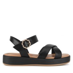 Sandały Lasocki. Czarne sandały damskie Lasocki, bez wzorów, bez obcasa, na płaskiej podeszwie, bez zapięcia. Za 169.99 zł.