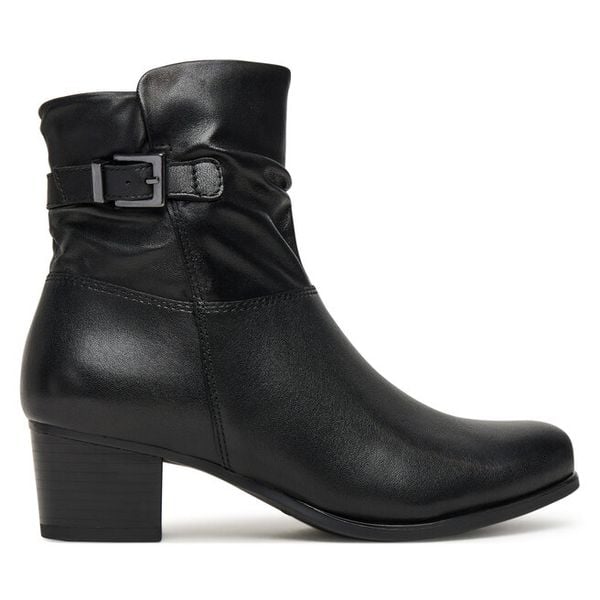 Botki Caprice. Czarne botki damskie Caprice, bez wzorów, bez obcasa, na słupku, bez zapięcia. Za 469.99 zł.