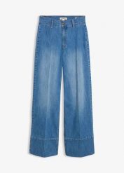 Dżinsy wide leg, high waist. Niebieskie jeansy damskie bonprix, bez wzorów, z jeansu, z podwyższonym stanem. Za 129.99 zł.