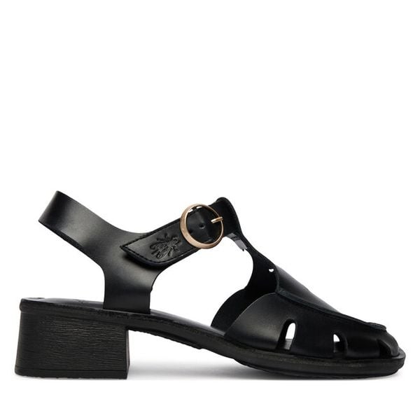 Sandały Fly London. Czarne sandały damskie Fly London, bez wzorów, bez obcasa, na słupku, bez zapięcia. Za 367.99 zł.