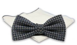 Granatowa Elegancka Mucha z Białą Poszetką -CHATTIER- Męska, w Niebiesko-Brązowy Wzór. Niebieskie krawaty i muchy Chattier, bez wzorów, eleganckie. Za 59.00 zł.