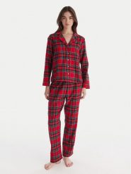 Hunkemöller Piżama 302782 Czerwony Regular Fit. Czerwone piżamy damskie Hunkemöller, bez wzorów, z bawełny, bez ramiączek. Za 209.99 zł.