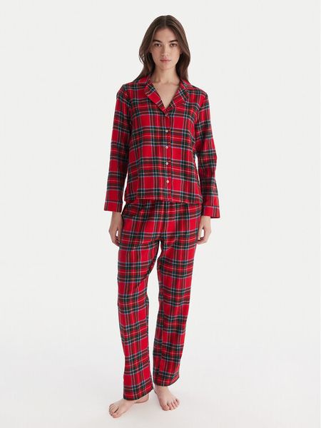 Hunkemöller Piżama 302782 Czerwony Regular Fit. Czerwone piżamy damskie Hunkemöller, bez wzorów, z bawełny, bez ramiączek. Za 209.99 zł.