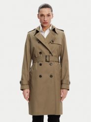 Tommy Hilfiger Trencz WW0WW42133 Khaki Slim Fit. Brązowe płaszcze damskie Tommy Hilfiger, bez wzorów, z bawełny, bez kołnierzyka, bez kaptura. Za 1,259.00 zł.