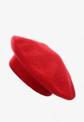 Czerwona Czapka Beret z Geometrycznym Wzorem z Cyrkoniami Holindia. Czerwone czapki damskie Renee, bez wzorów, klasyczne. Za 39.99 zł.
