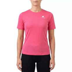 Damska koszulka trekkingowa z merynosów. Czerwone bluzki damskie FJORK MERINO, bez wzorów, z wełny, sportowe, bez kołnierzyka, bez ramiączek. Za 399.00 zł.