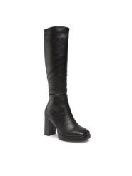 DeeZee Kozaki H040301-01 Czarny. Czarne kozaki damskie DeeZee, bez wzorów, ze skóry, bez obcasa, na słupku, bez zapięcia. Za 229.99 zł.